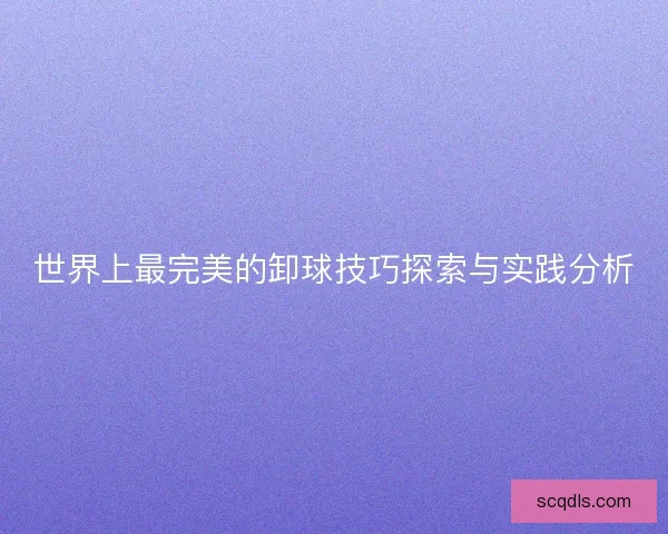 世界上最完美的卸球技巧探索与实践分析